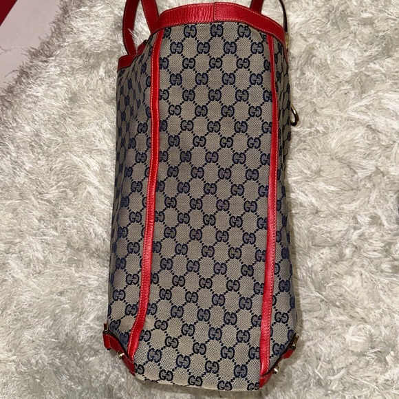 Vintage Gucci Large Abbey D Ring Tote - Red/Navy Blue - Picture 10 of 16